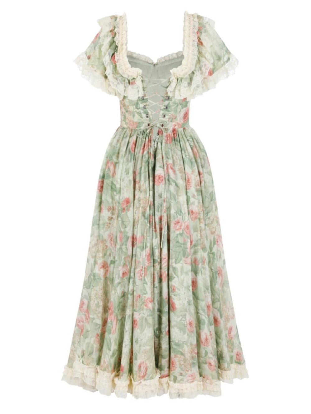 BEST Selkie The Kindred Spirit Cupid Midi Dress Green Cream Floral - Picture 11 of 13